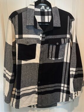 Mens Roxy Black & Gray Plaid Button-Up Flannel Shirt Size S